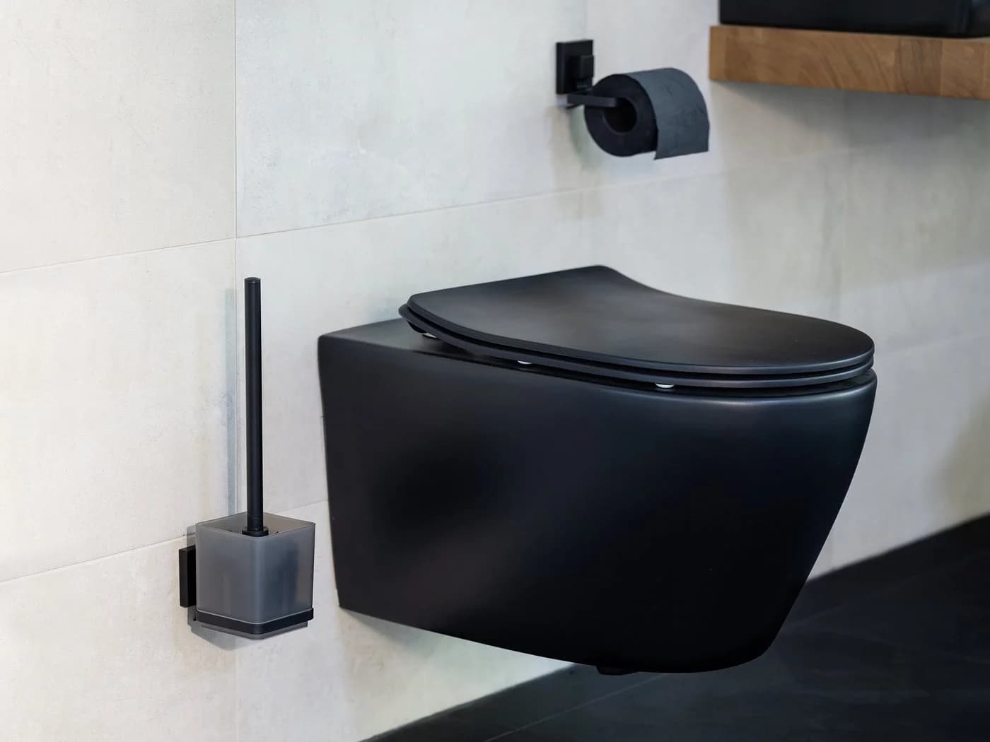 WENKO WC-Garnitur Vacuum-Loc Quadro Schwarz Wandmontage ohne Bohren