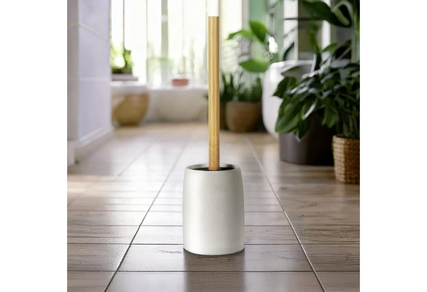 WENKO WC-Garnitur Altavalle Weiß Bambus Polyresin