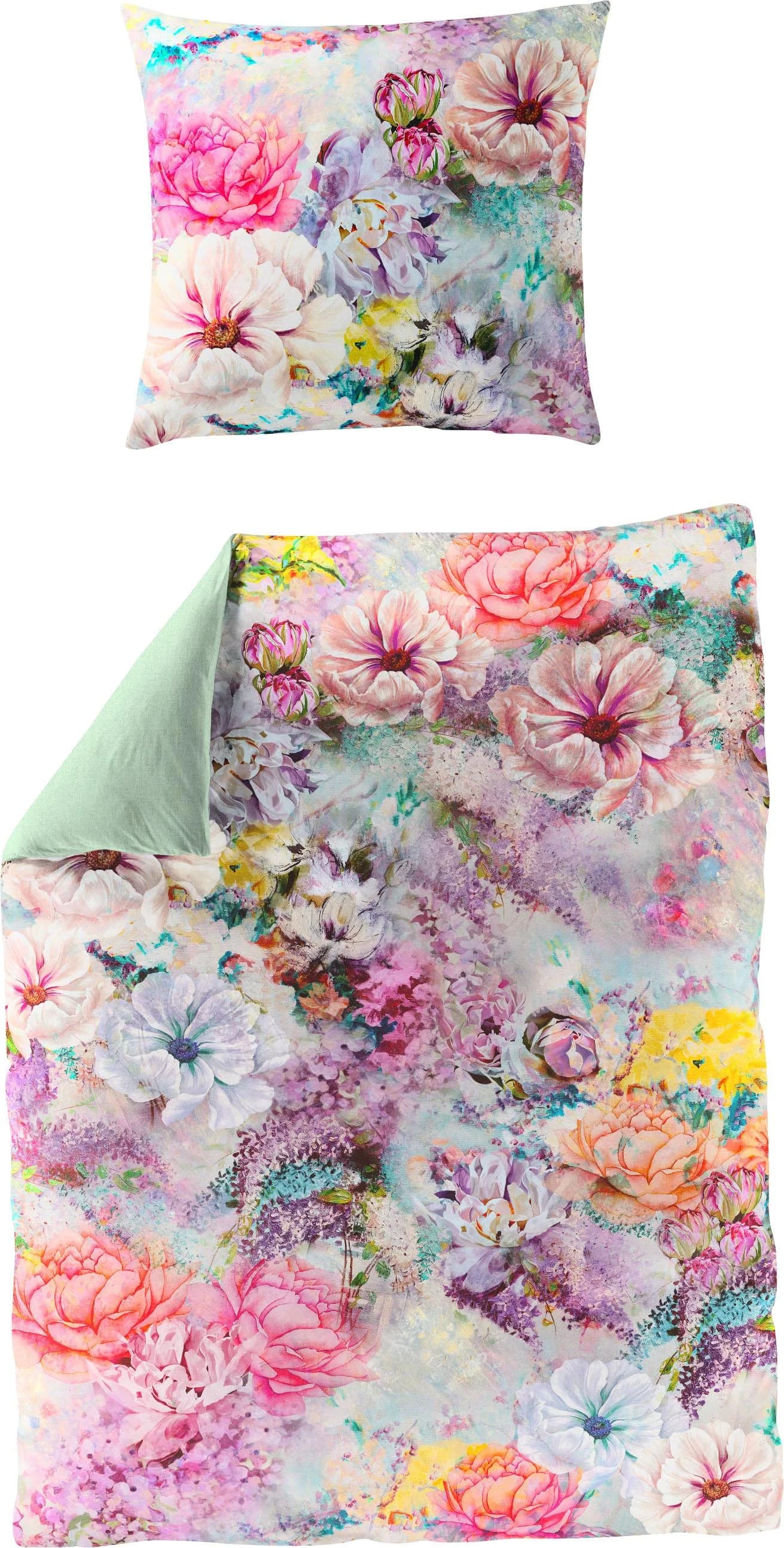 Bierbaum Wendebettwäsche Colorful Flowers Bunt Mako-Satin