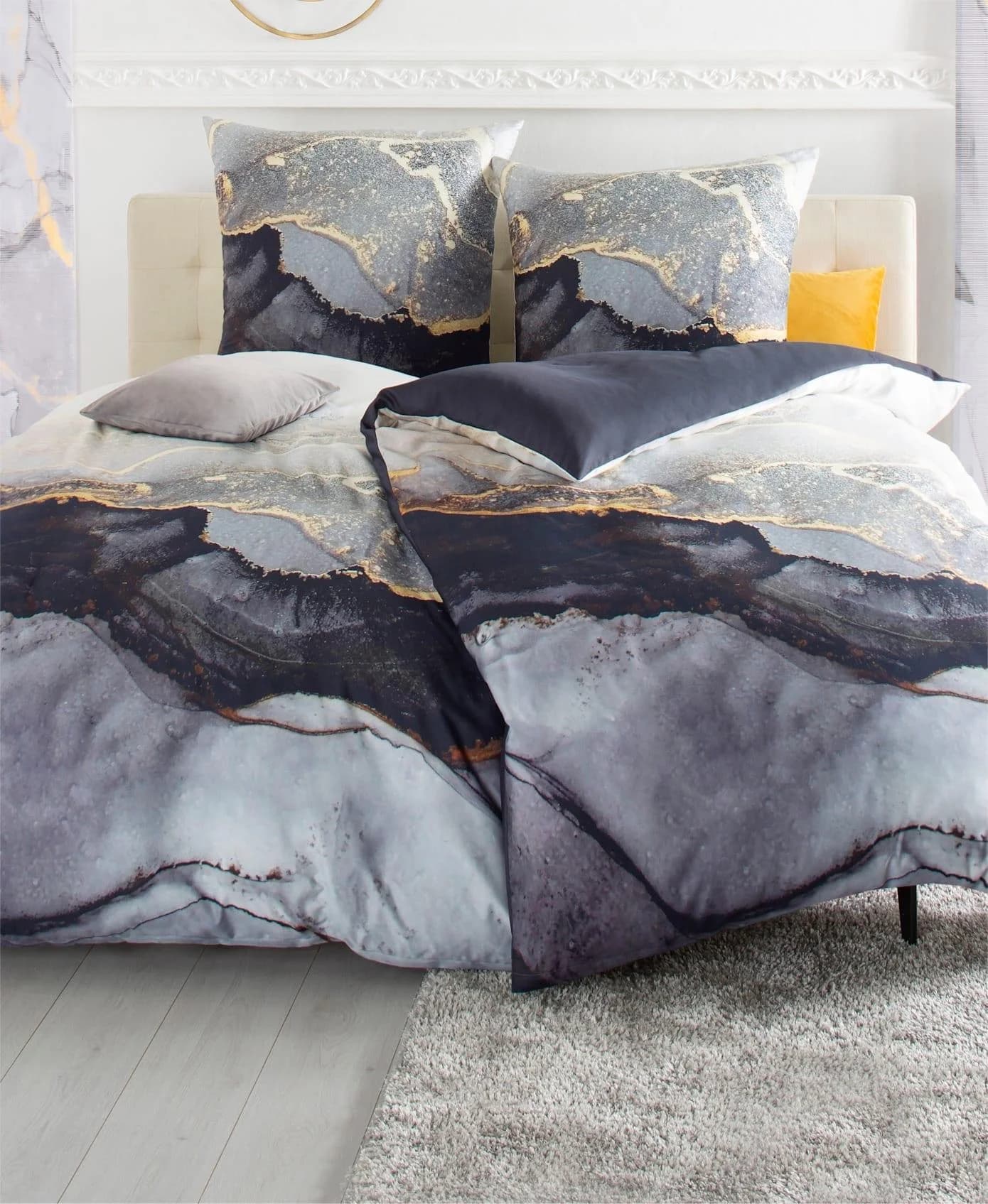 Bierbaum Wendebettwäsche Mako-Satin Grau-Gold 155x200cm