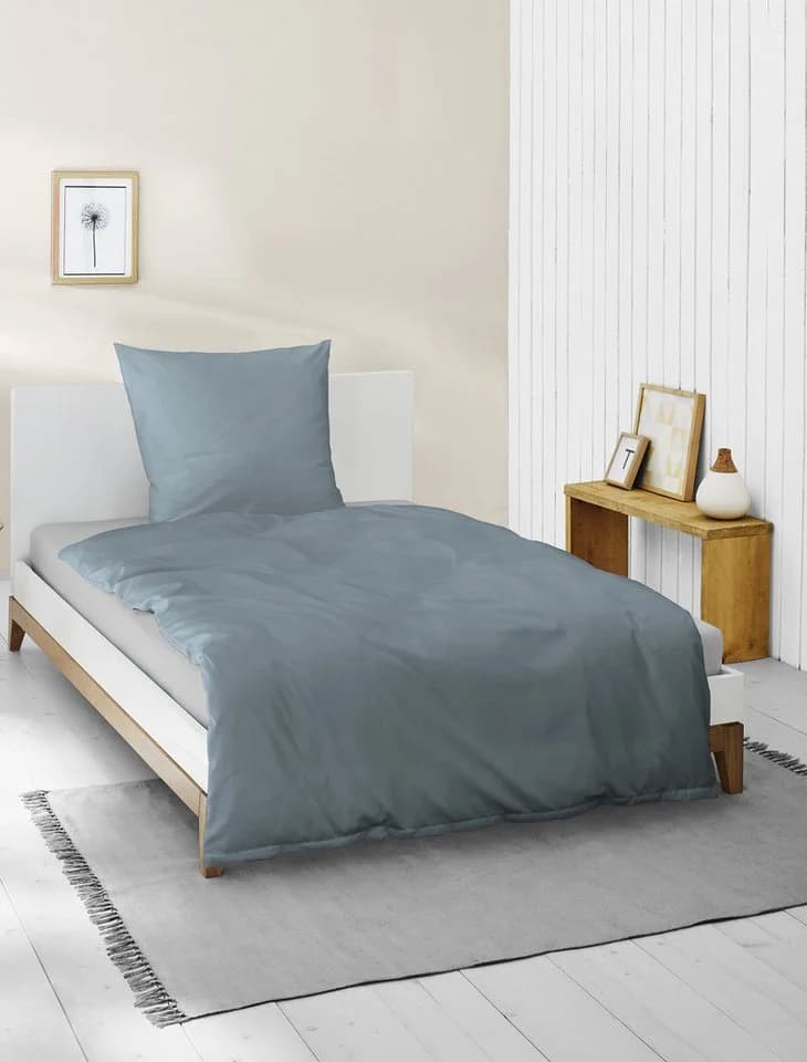 BIERBAUM Bettwäsche Elegant uni blau Mako-Satin 100% Baumwolle