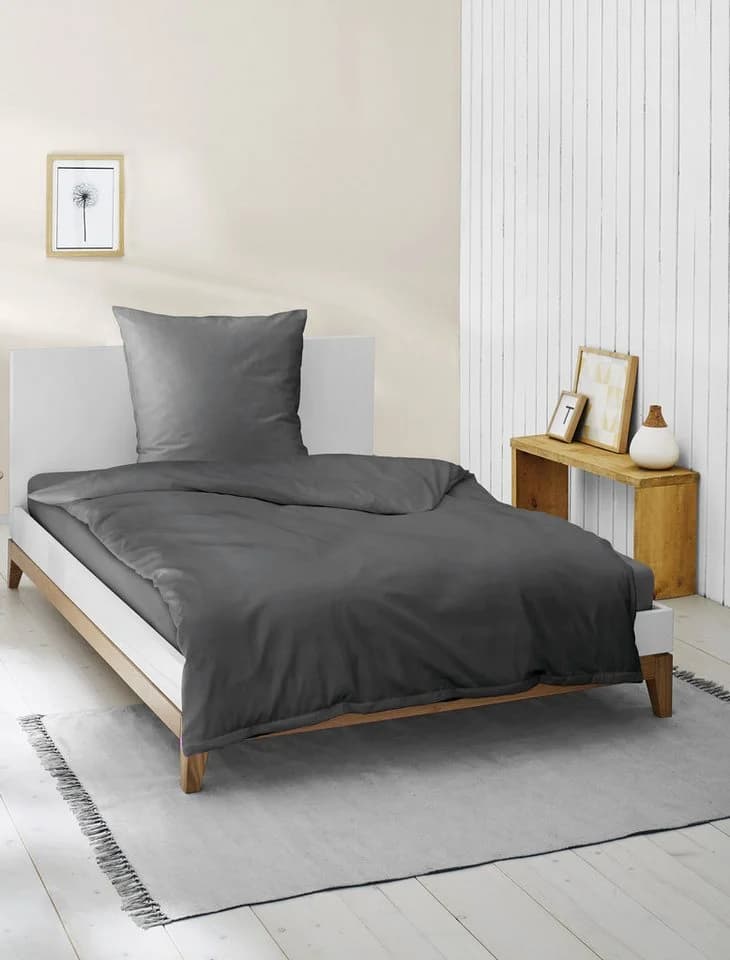 BIERBAUM Elegant uni Bettwäsche grau Mako-Satin 100% Baumwolle