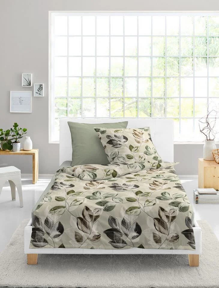BIERBAUM Bettwäsche Feinbiber Biber 4136-80 Natur Beige Grün 135x200