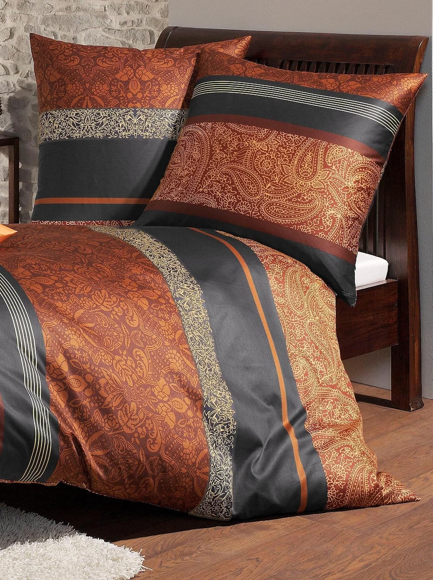 BIERBAUM Bettwäsche 4954 Braun Paisley Mako-Satin 100% Baumwolle