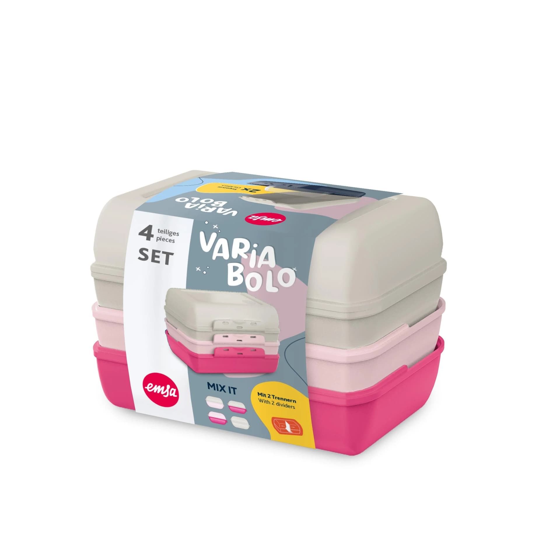 Emsa Variabolo Lunchbox Grau/Pink Stapelbar Spülmaschinenfest