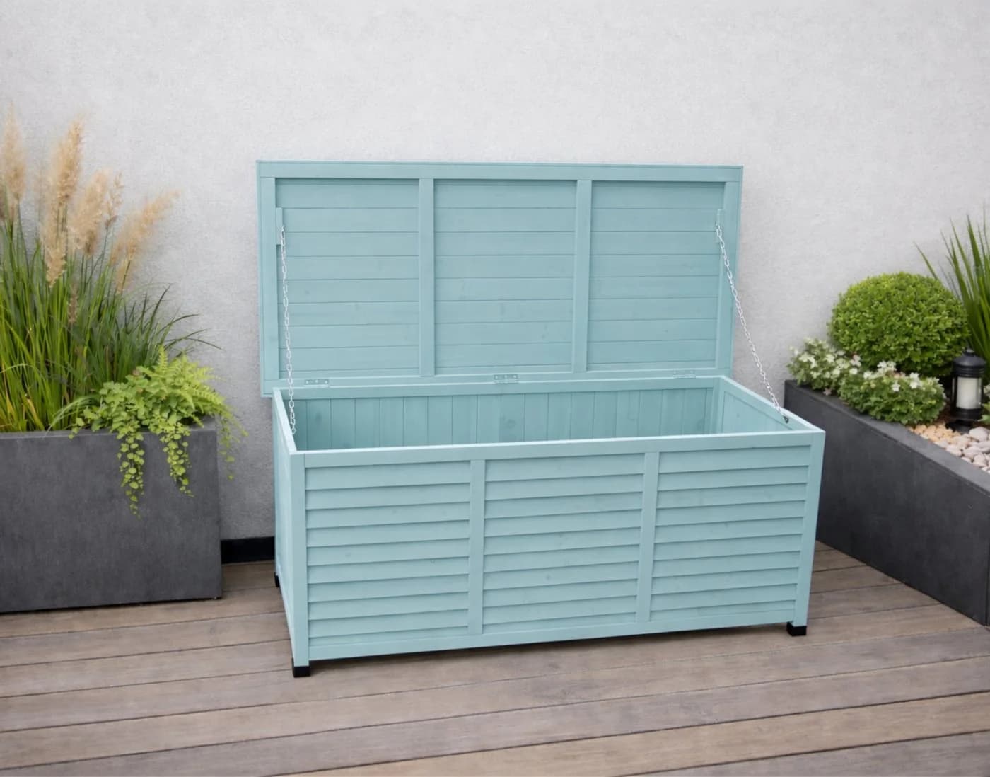 LECO Kissenbox VINTAGE Aufbewahrungsbox aus Tannenholz mit Stahldeckel