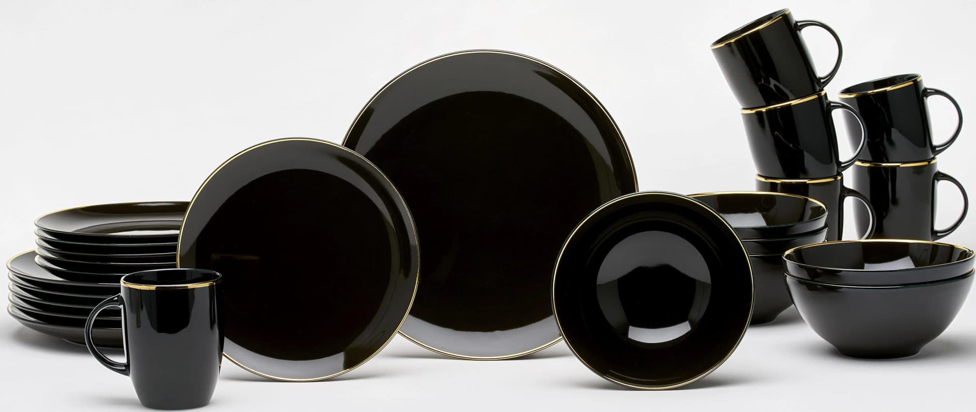 Kombiservice VAN WELL Glamour Schwarz Gold 24-tlg. Porzellan