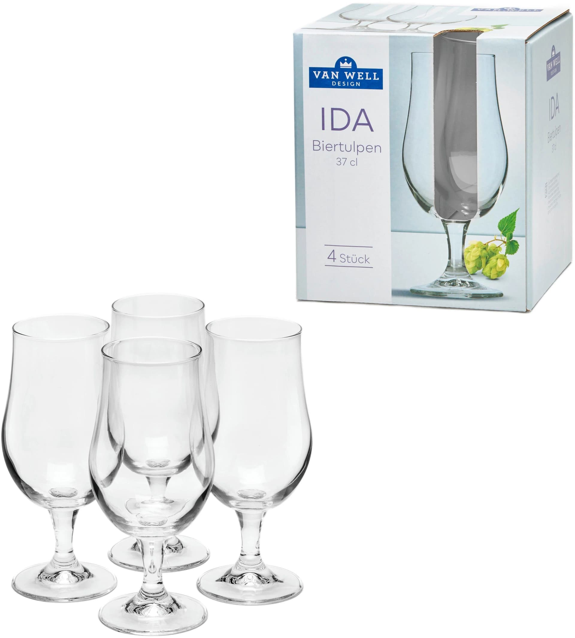 Van Well Biergläser "Ida" 4-teilig transparent 37 cl