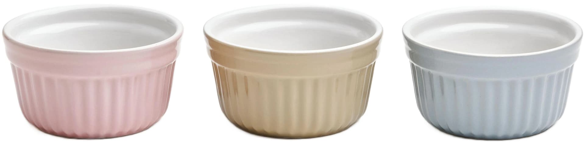 Van Well Ragout-Förmchen 3er-Set 10 cm Steingut Rosa/Beige/Grau