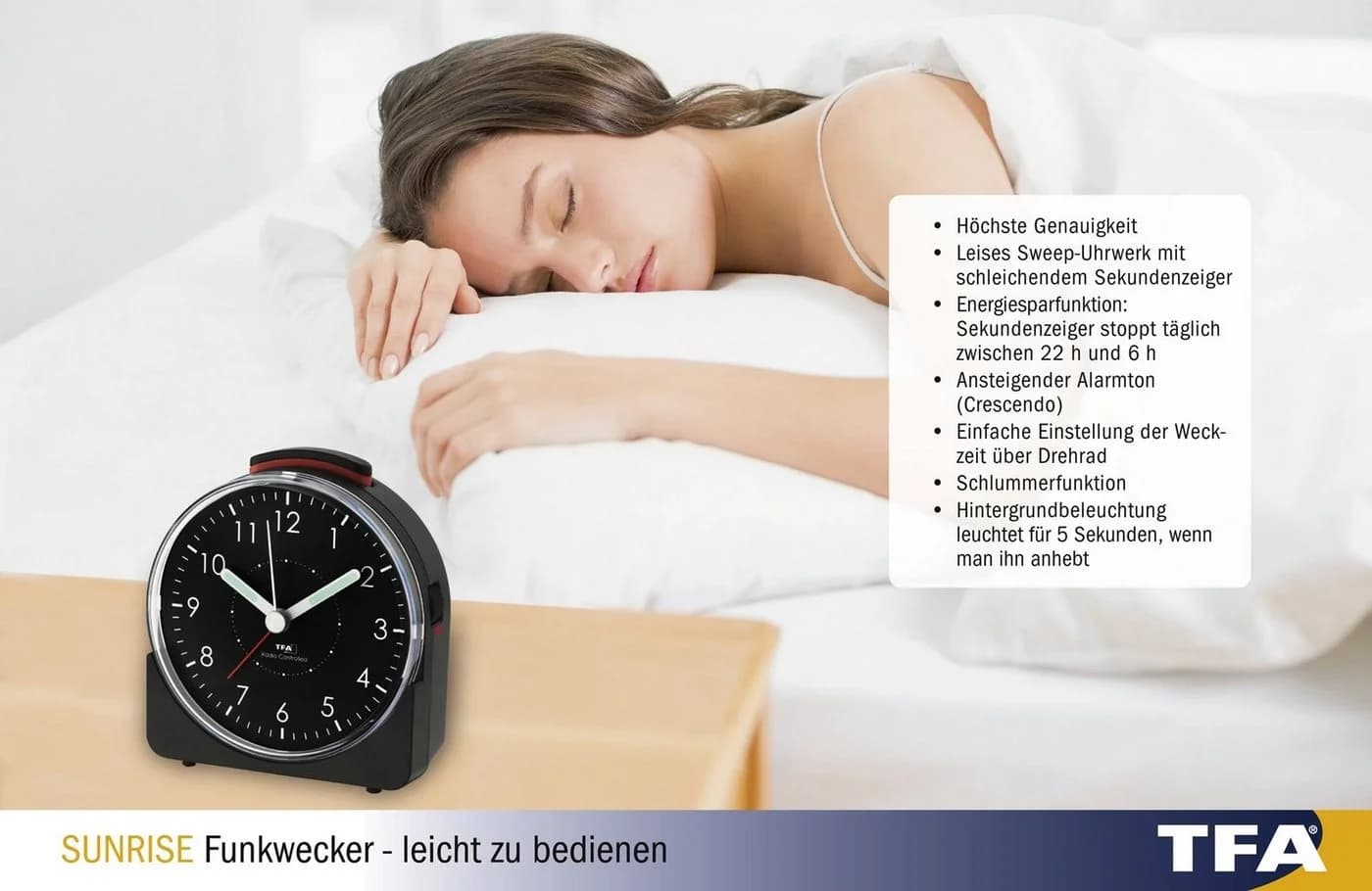 TFA Dostmann Funkwecker SUNRISE Weiß Fluoreszierend Zeiger