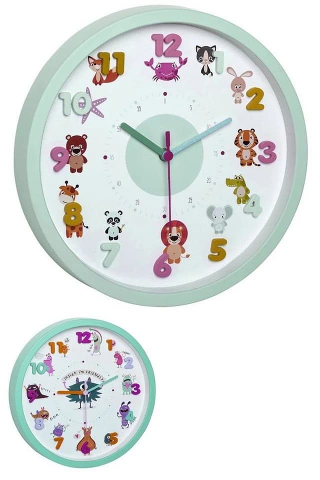 TFA Dostmann Wanduhr für Kinder mit Monster- und Tier-Motiven