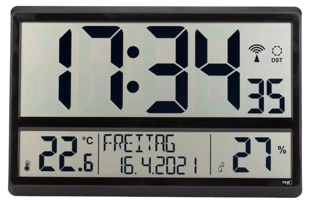 TFA Dostmann Funkwanduhr Digital XL mit Temperatur und Datum