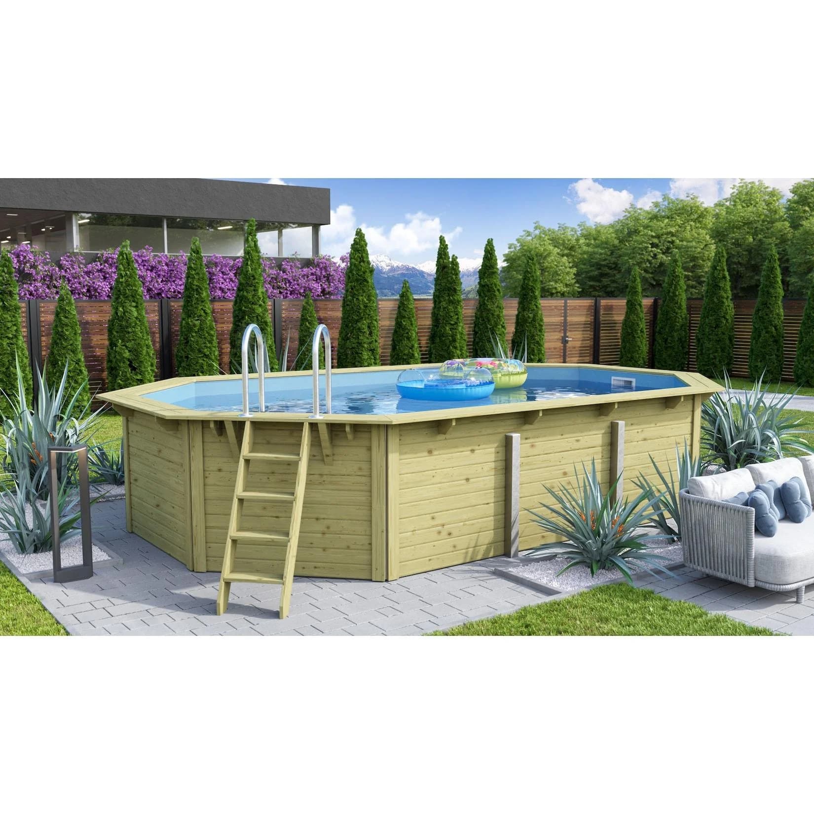 CHILLROI Massivholzpool Achteckig Blau Inkl. Zubehör