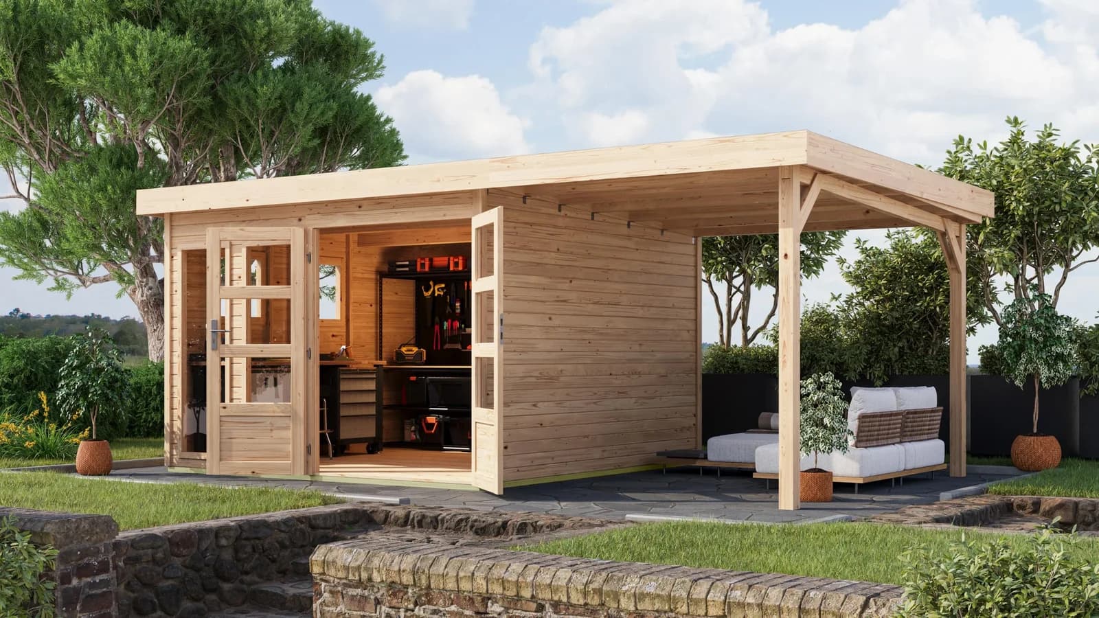 Gartenhaus KONIFERA Pentus 6 Massivholz Natürlich