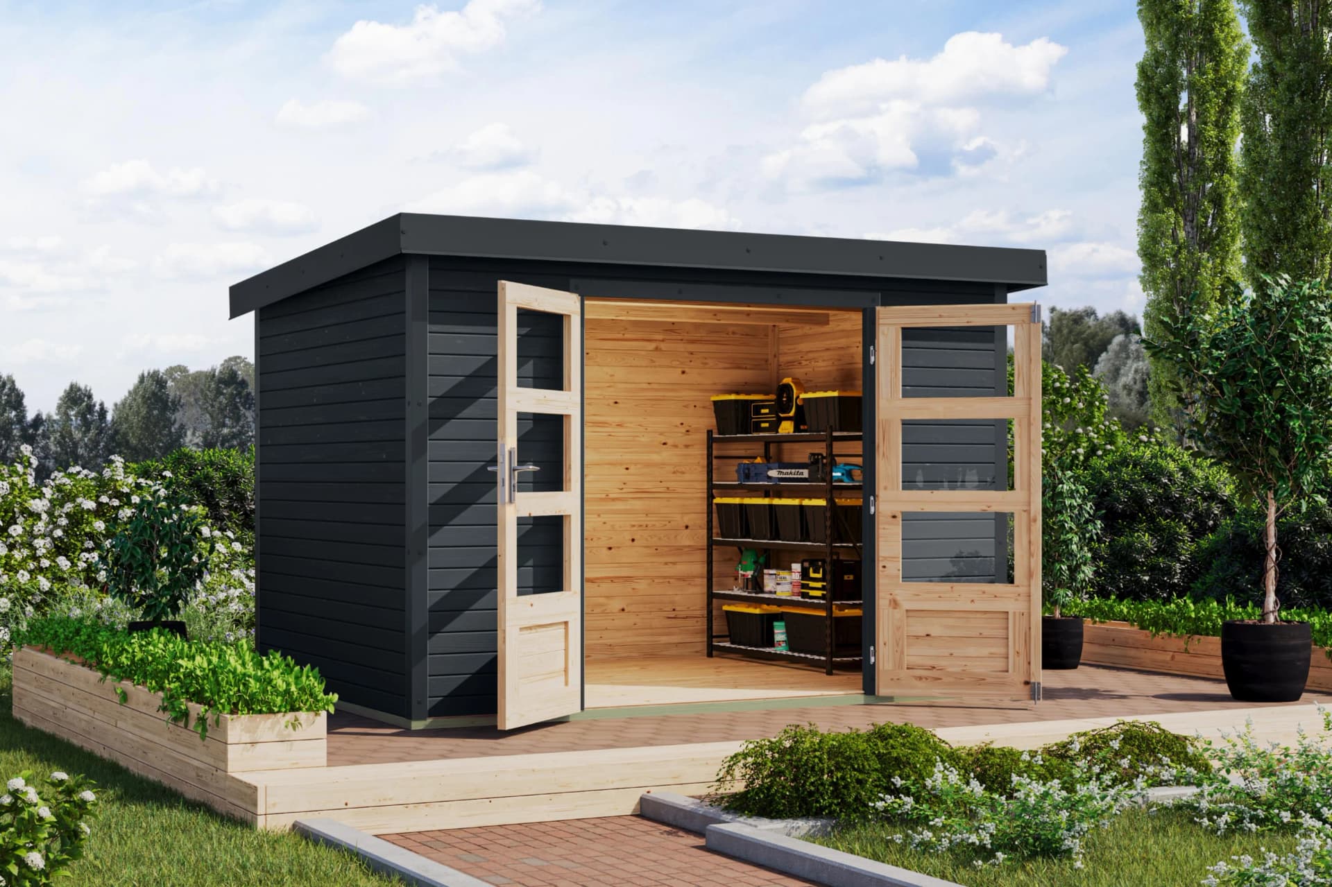 Gartenhaus Karibu Jupiterino 4A Anthrazit Massivholz