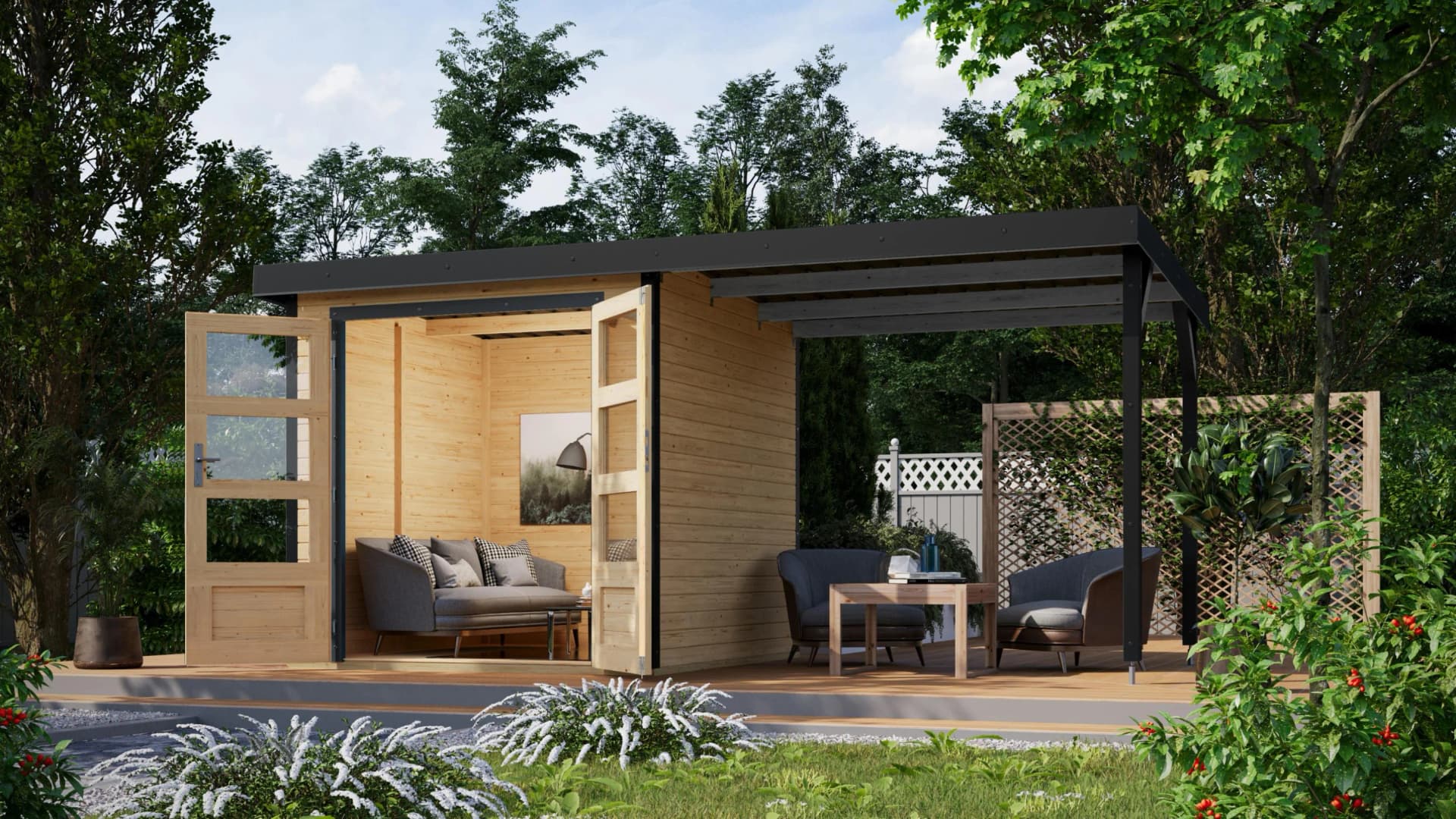 Gartenhaus Karibu Jupiterino 2 Set Massivholz Blechdach