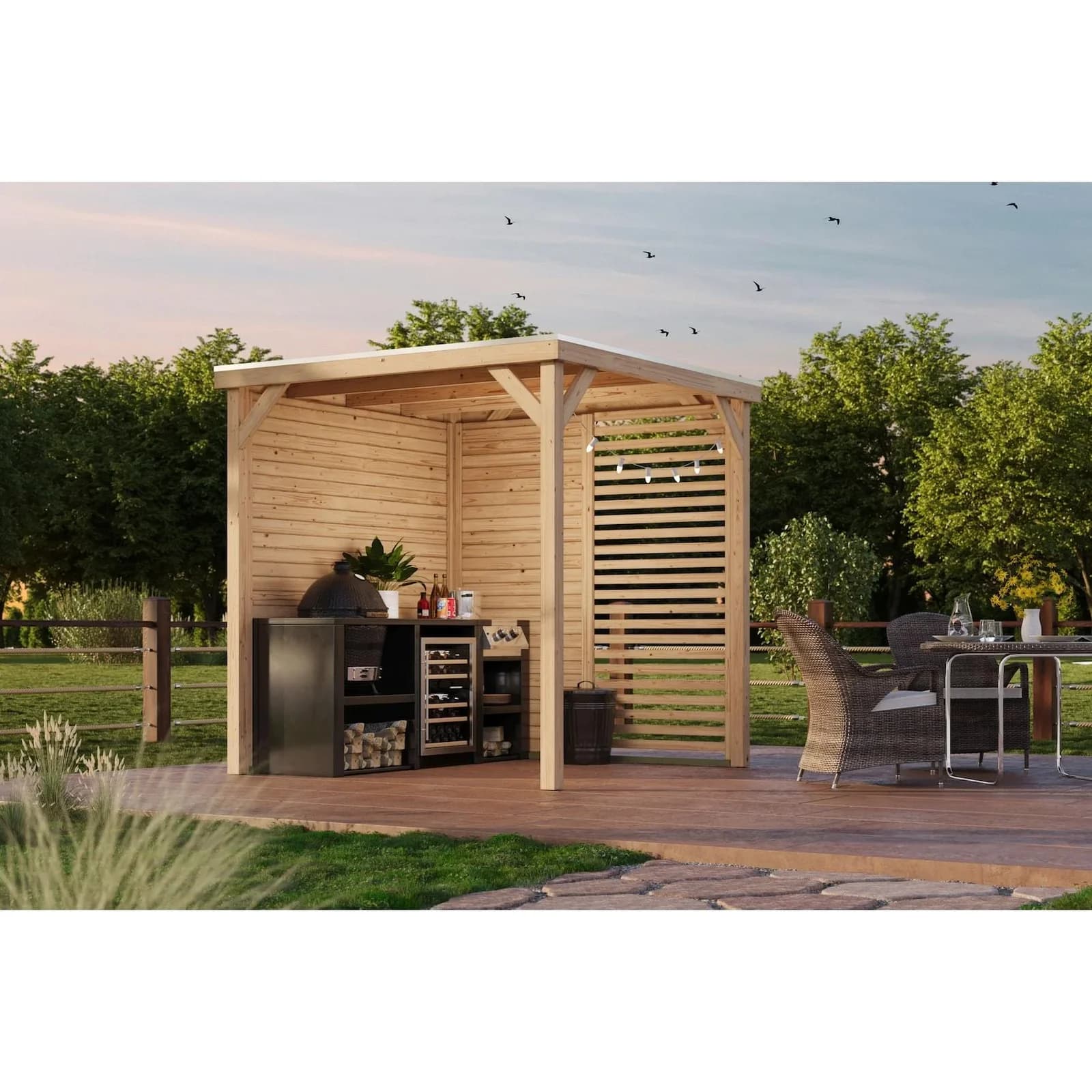 Karibu Grillunterstand Rocky Pavillon Set mit UV-Schutz