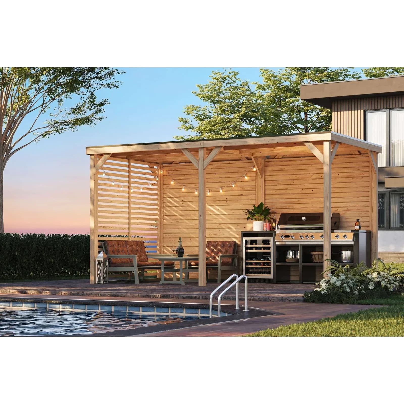 Karibu Grillunterstand Rocky Pavillon Doppel Set Schwarz