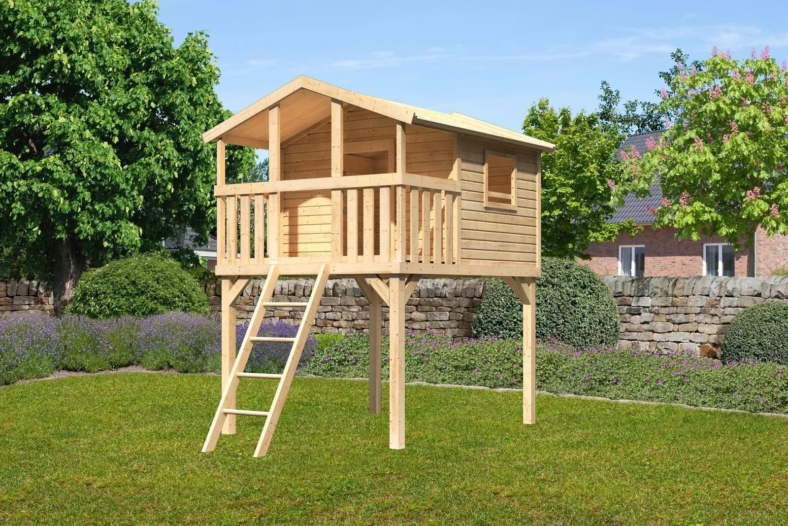 Akubi Spielturm Unfug Beige Natur mit Satteldach