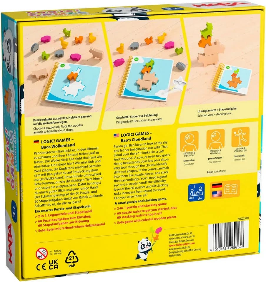 HABA Spiel Baos Wolkenland Logic Games - 60 Puzzle- und Stapelaufgaben für Kinder