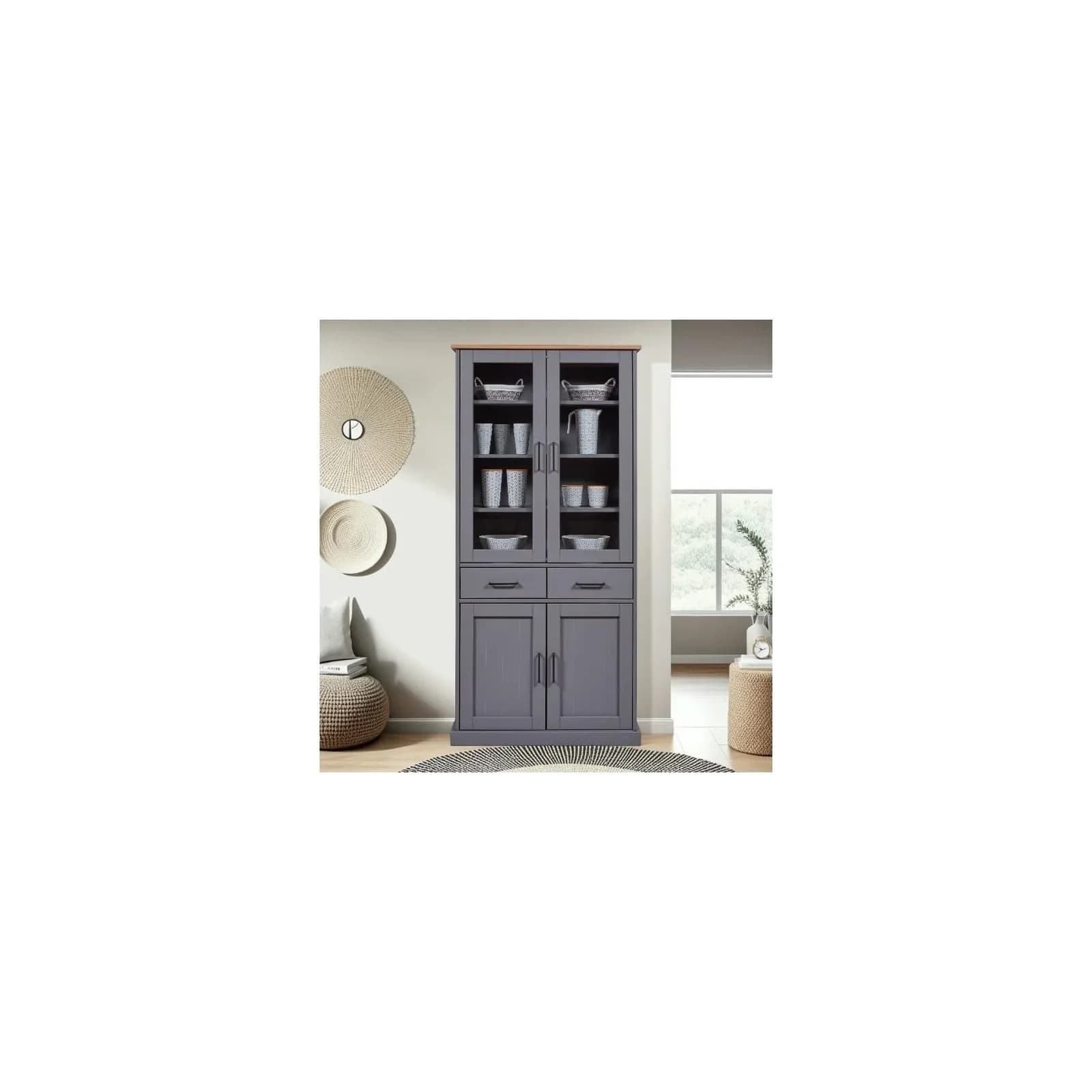 Inter Link Vitrinenschrank Forenzo Kiefer Massivholz Grau Eiche Colori