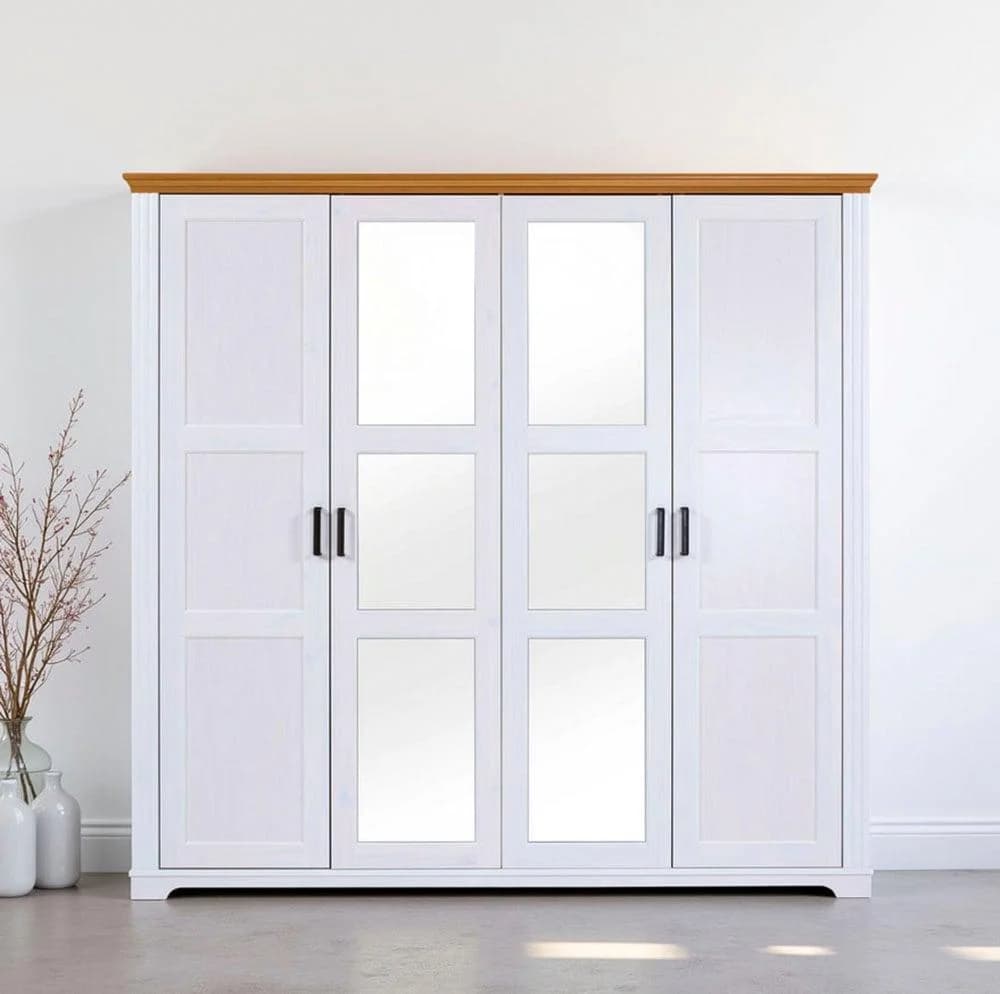 Drehtürenschrank INTER LINK Maluno Massivholz Weiß 215,6x208x64 cm