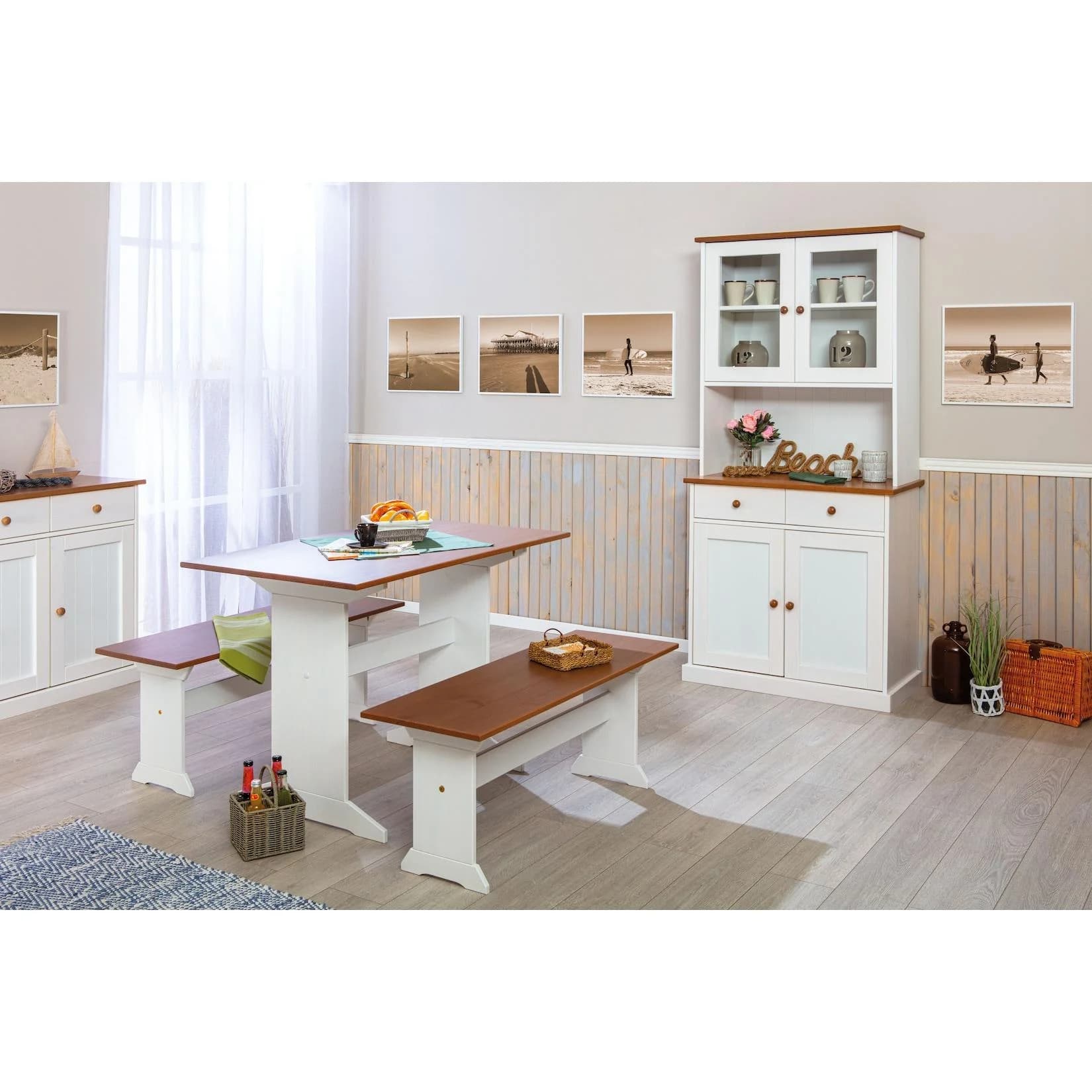 Sitzbank INTER LINK Westerland Massivholz 110 cm Weiß/Braun