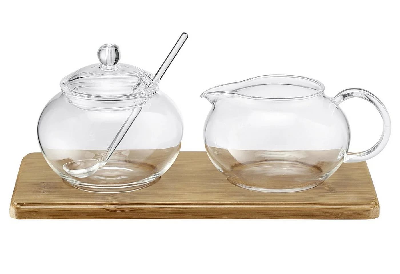 Karl Weis Milch- und Zuckerset Glas mit Bambus Tablett
