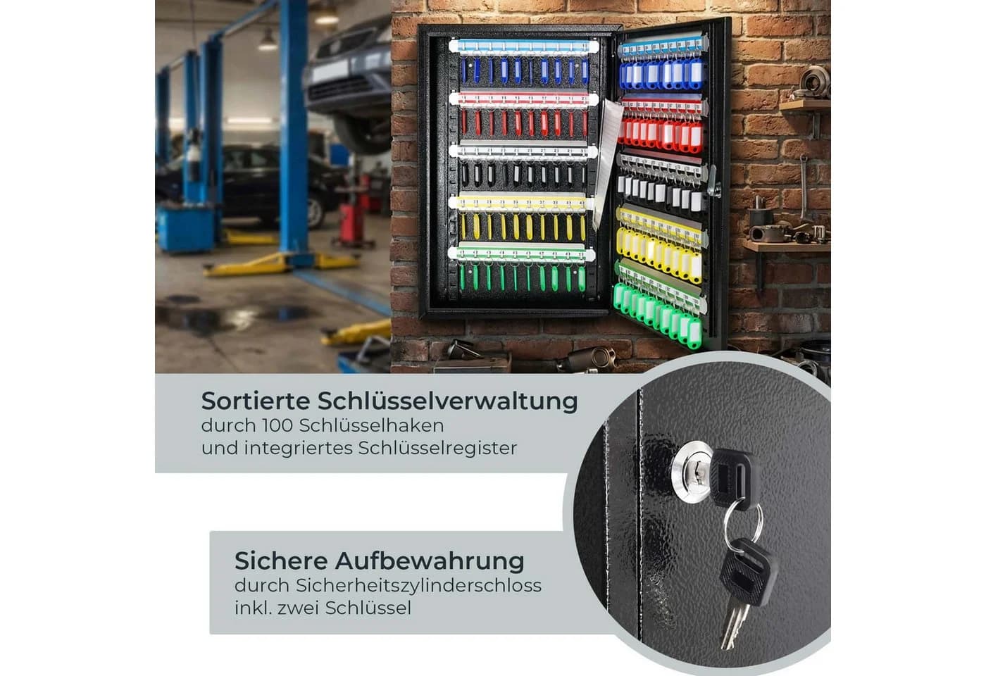 HMF Schlüsselkasten 100 Haken Stahl Schwarz