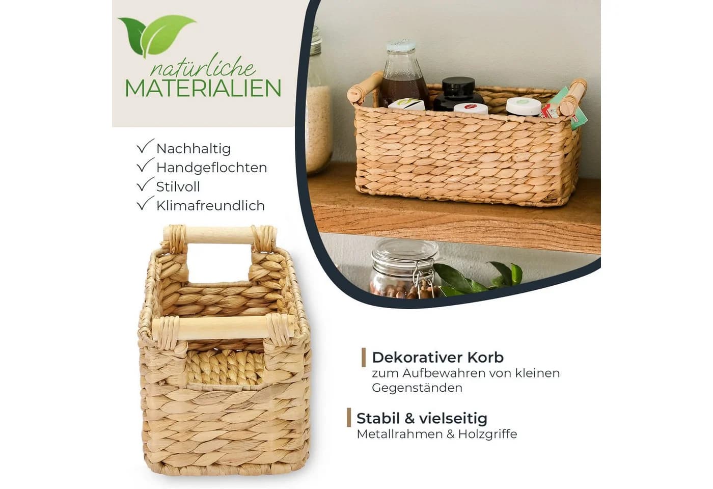 HMF Aufbewahrungskorb Wasserhyazinthe mit Holzgriffen