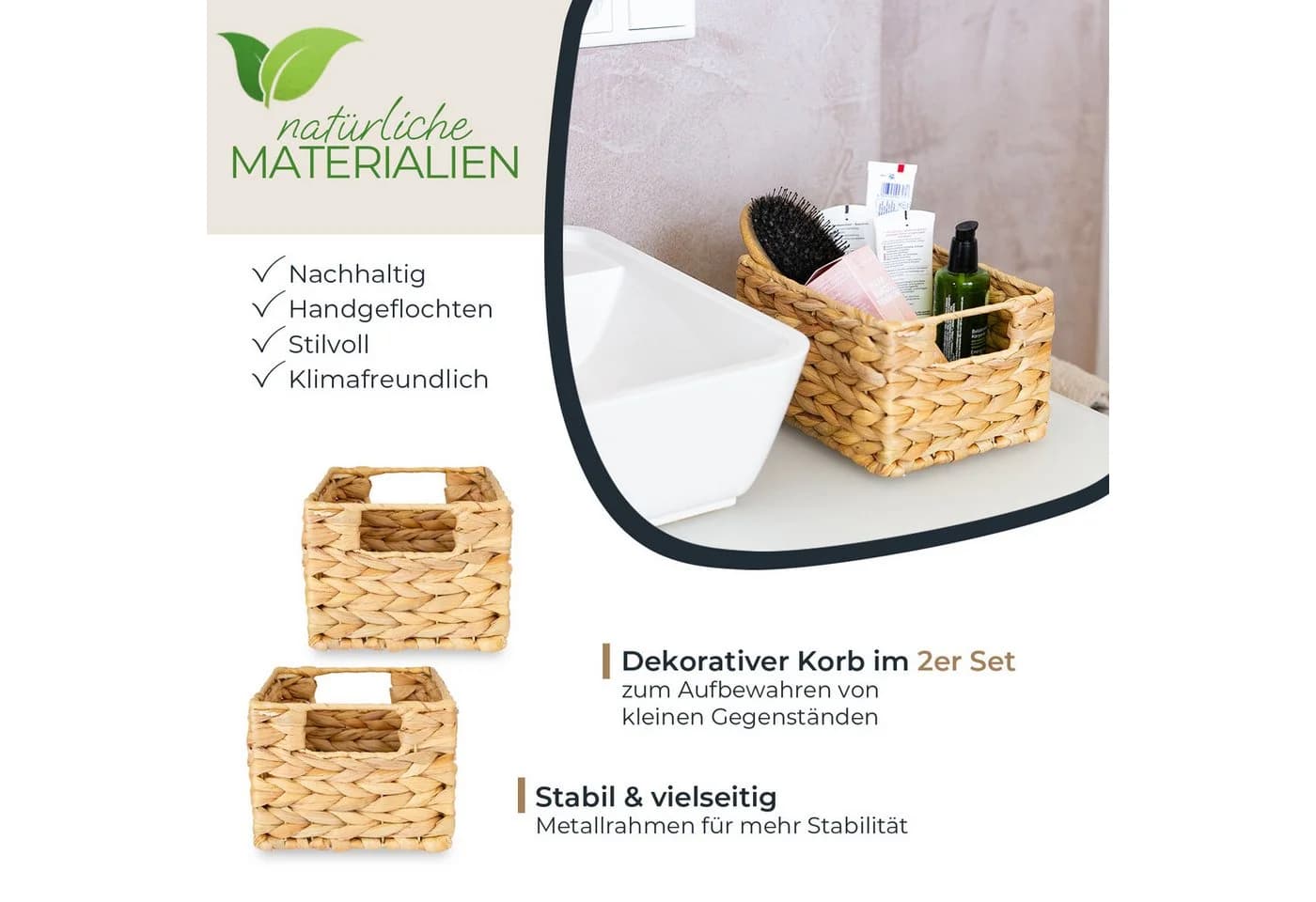 HMF Aufbewahrungskorb Wasserhyazinthe 2er Set mit Griffen