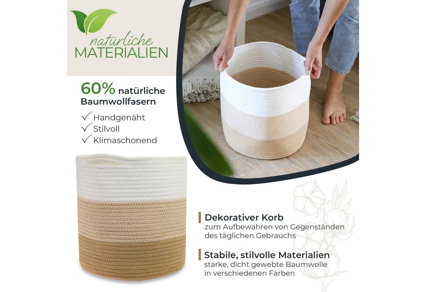 HMF Aufbewahrungskorb Weiß-Braun mit versteckten Griffen für Kallax