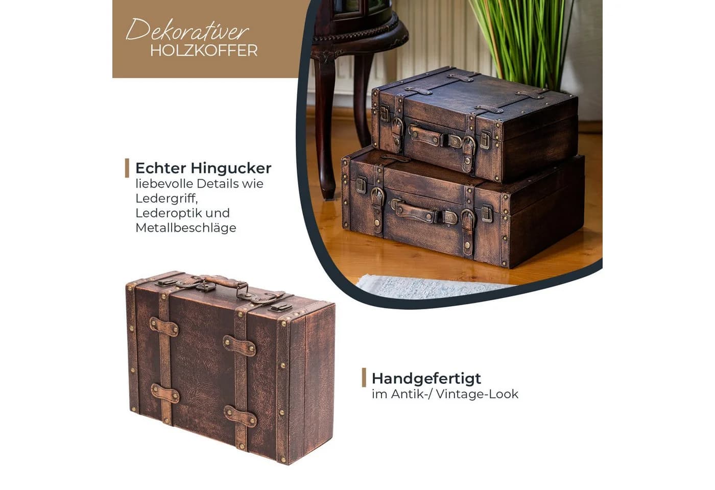 HMF Vintage Holzkoffer Aufbewahrungsbox Klassik Design