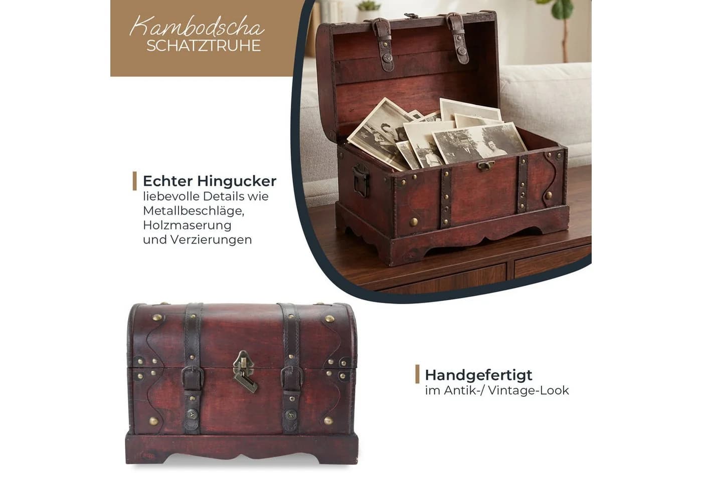 HMF Schatztruhe aus Holz mit Schloss Vintage Dekorativ