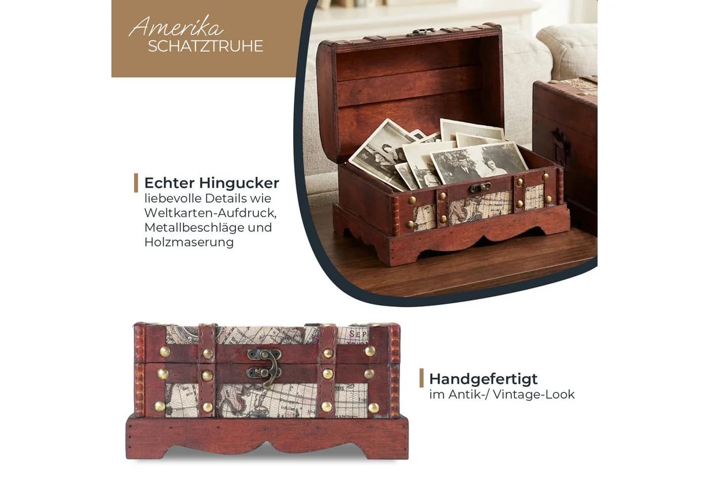 HMF Schatztruhe Holz Set 2er Kolonial Vintage
