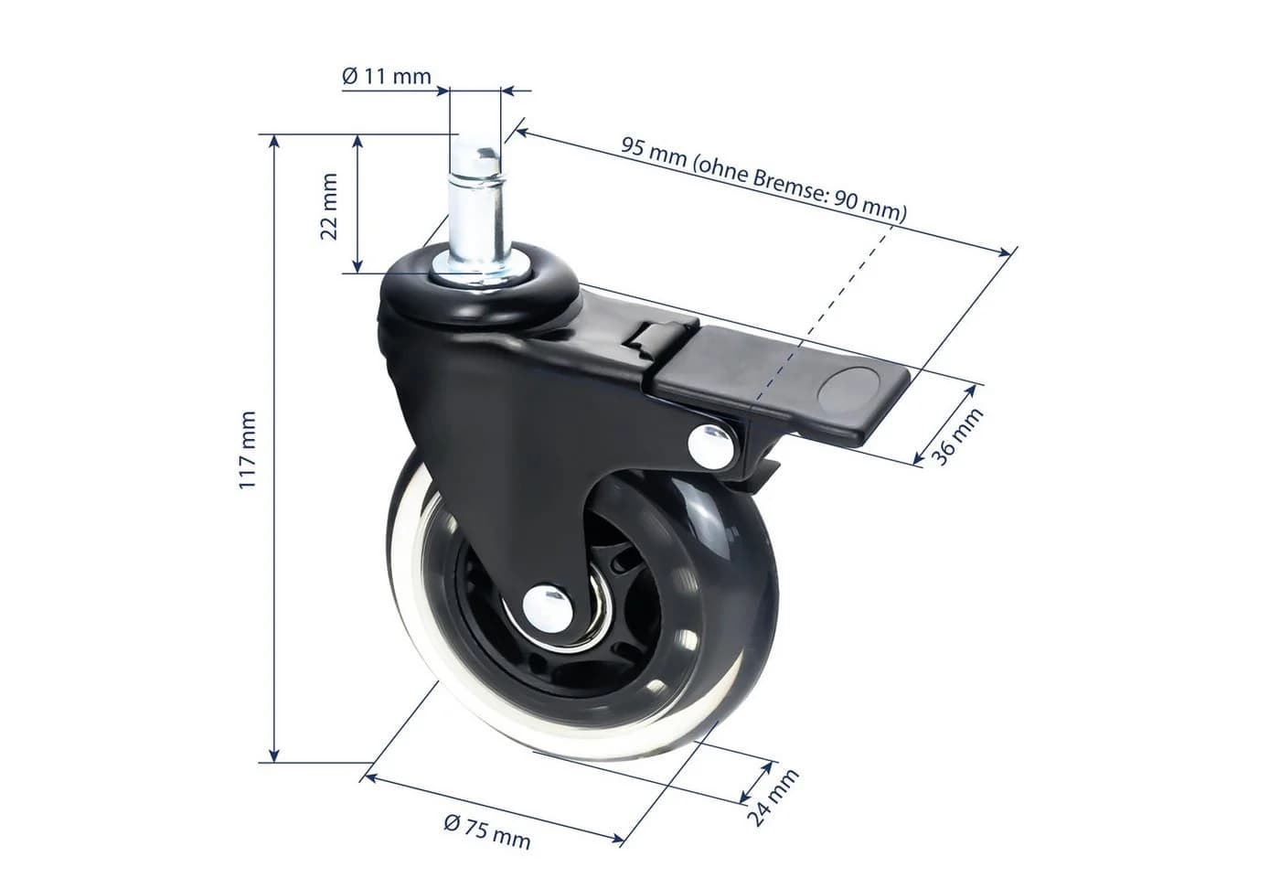HMF Stuhlrolle 6810 mit Bremsfunktion Schwarz 5er Set