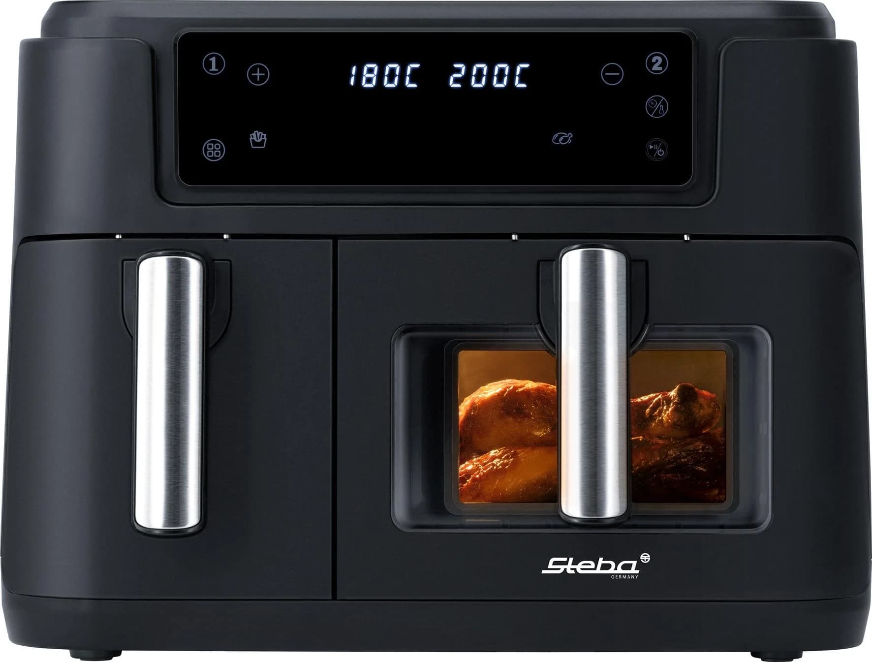 Steba Doppel-Heißluftfritteuse HF 9500 DUO Schwarz 2.400 Watt 2 Körbe 6 Liter + 3,5 Liter
