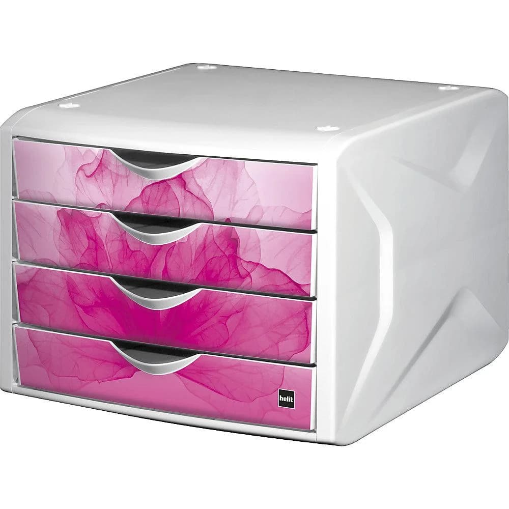 HELIT Organizer Schubladenbox Chameleon Himbeer DIN A4 mit 4 Schubladen