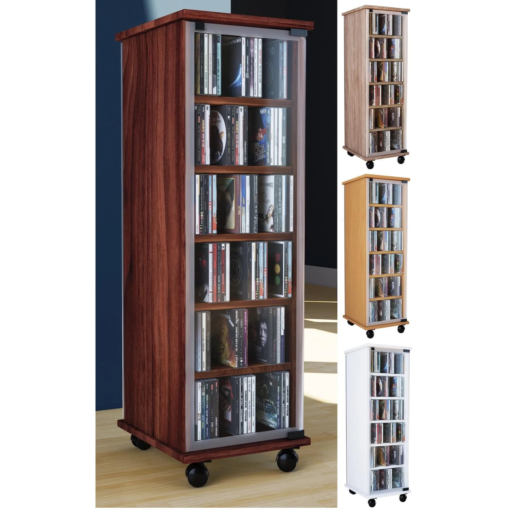 VCM CD Regal Valenza mit Glastüren und Rollen