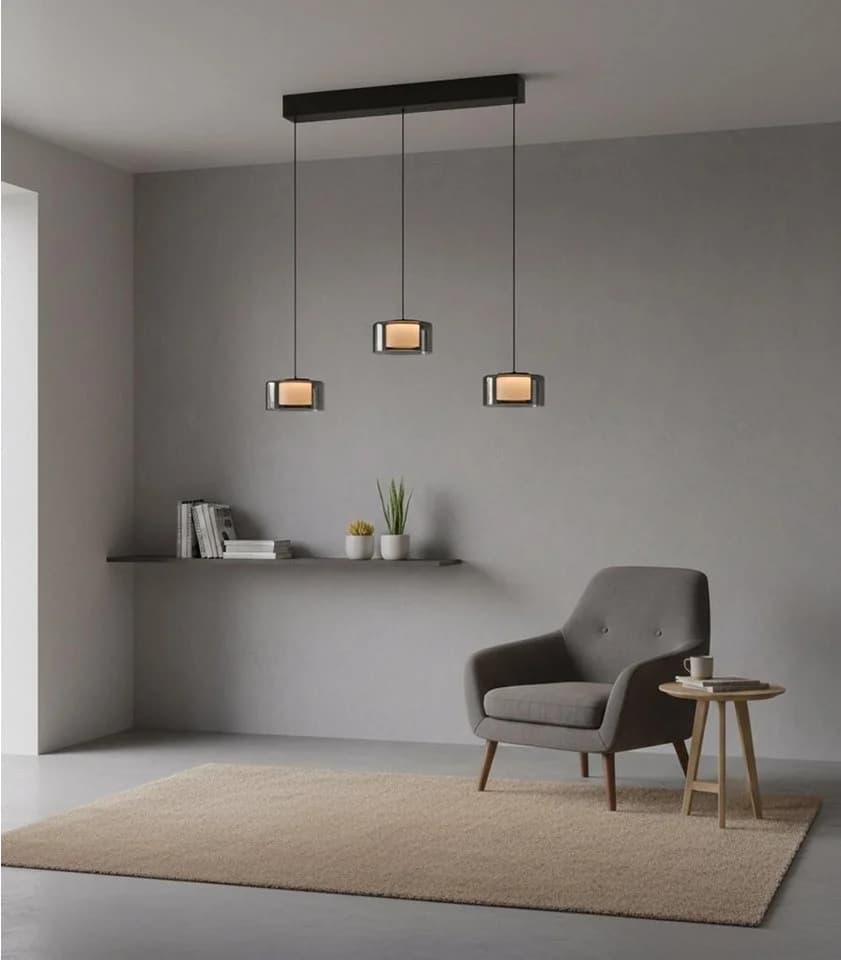 Paul Neuhaus LED Pendelleuchte RIKA 3-flammig Schwarz Grau Glas