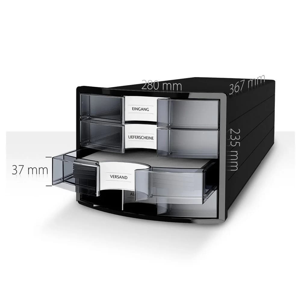 HAN Schubladenbox 4-fach Schwarz Transparent A4