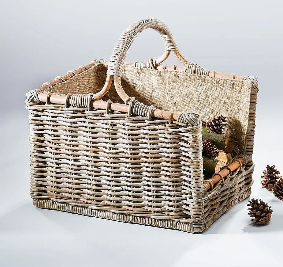 Aufbewahrungskorb LOCKER grau Rattan mit Jutefutter