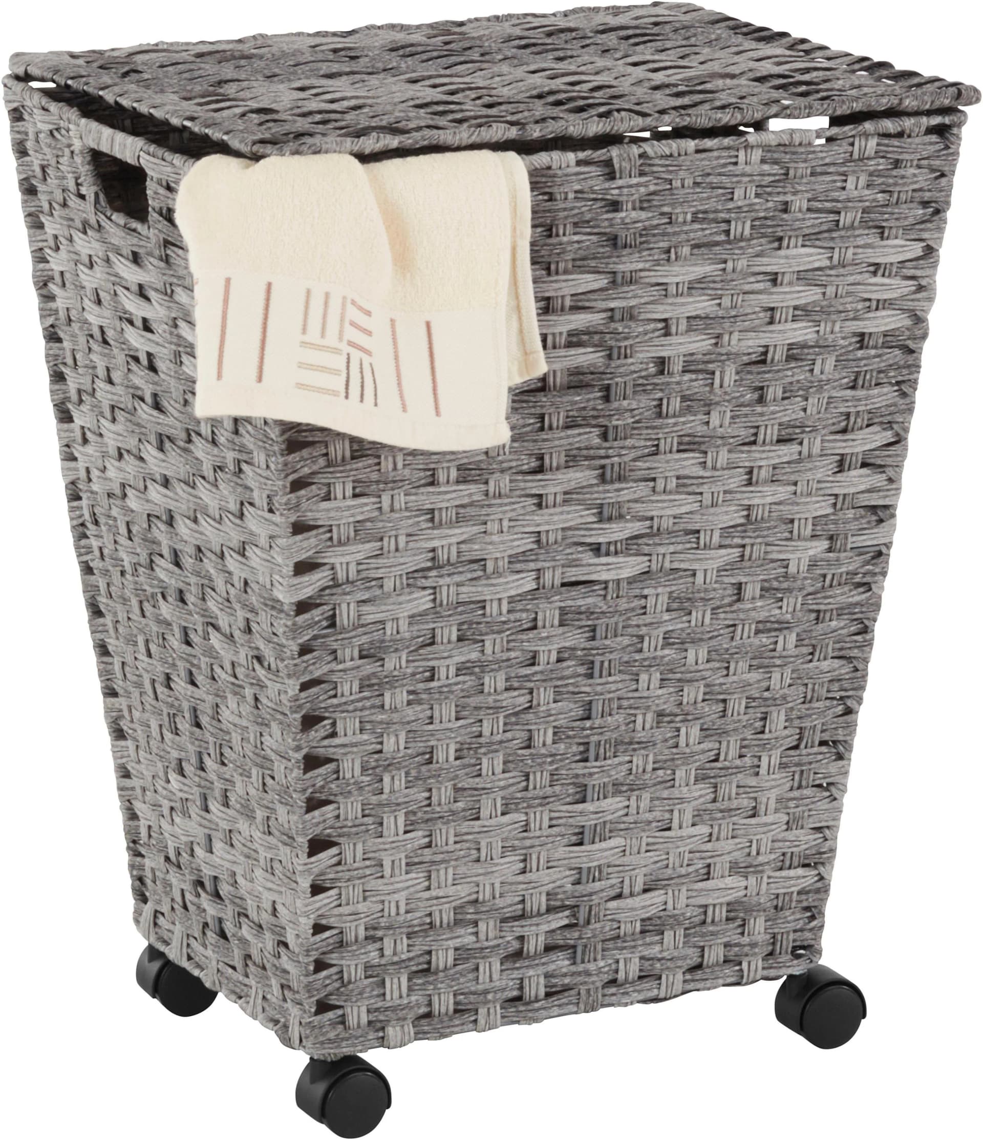 Wäschekorb LOCKER Grau Polyrattan mit Rollen