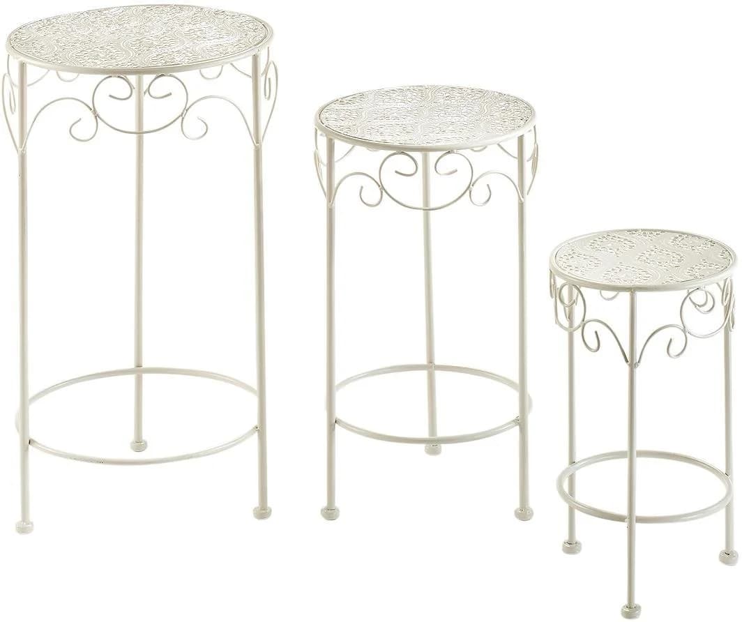 Locker Blumenständer, rund aus Metall, cream (3er Set)
