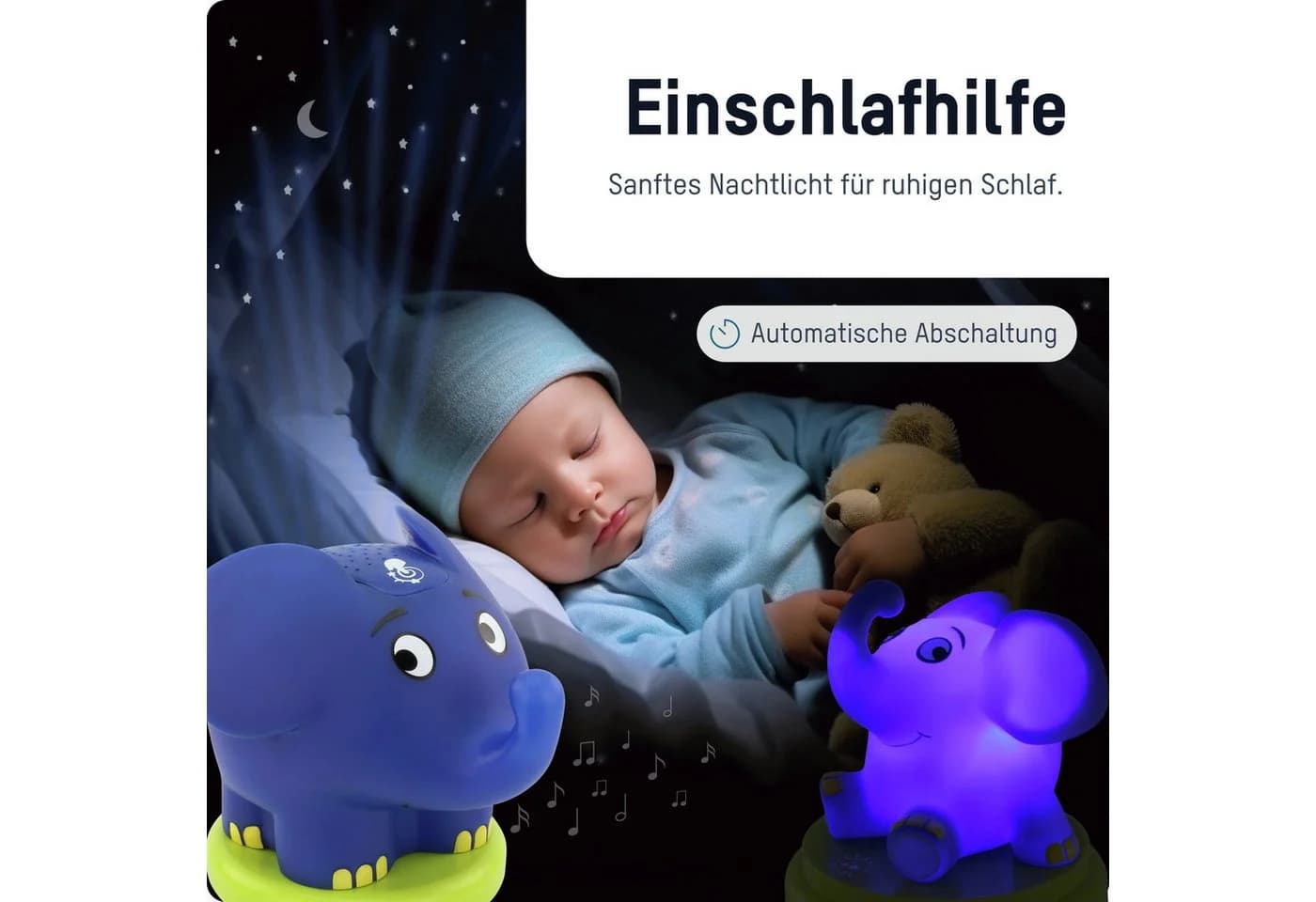 ANSMANN AG LED-Sternenhimmel Projektor & Nachtlicht Elefant Blau mit Musik