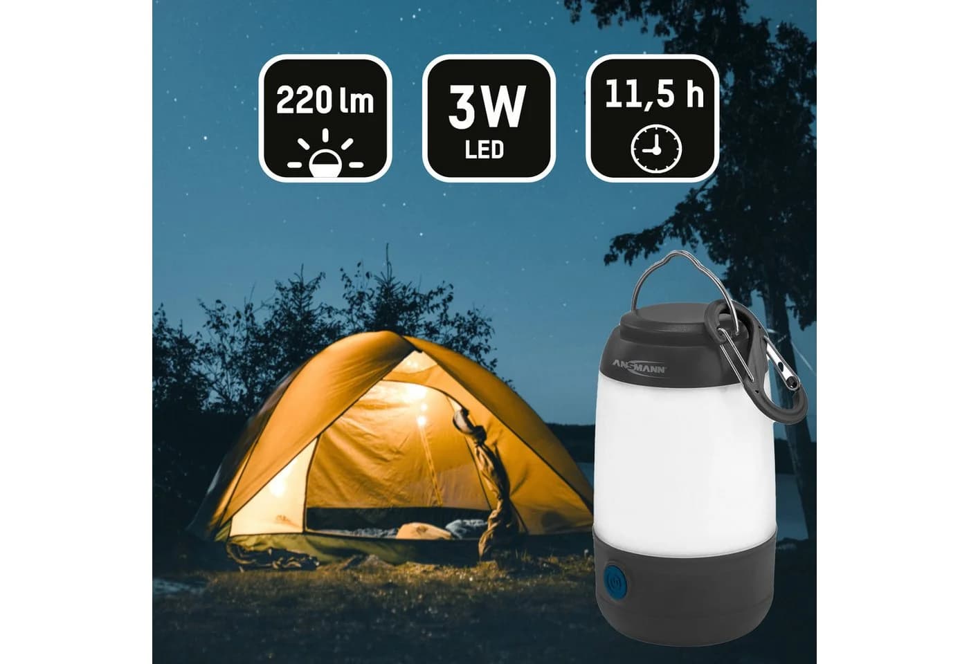 ANSMANN AG LED Gartenleuchte Mini Campingleuchte dimmbar inkl. Batterien