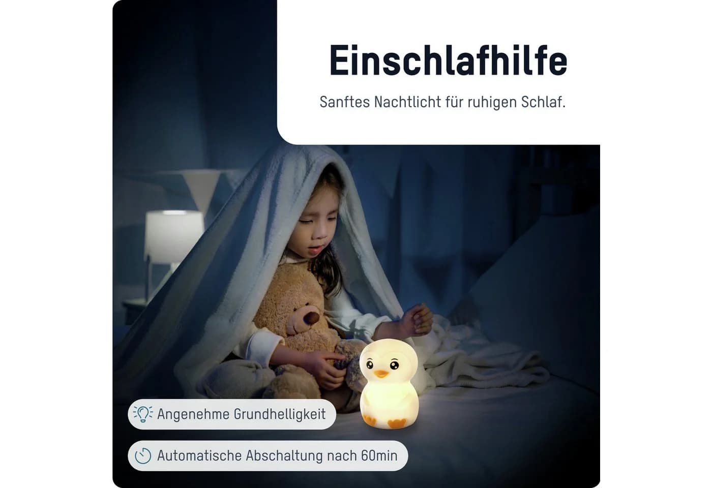 ANSMANN AG LED Nachtlicht Pinguin Silikon 7 Farben Dimmbar