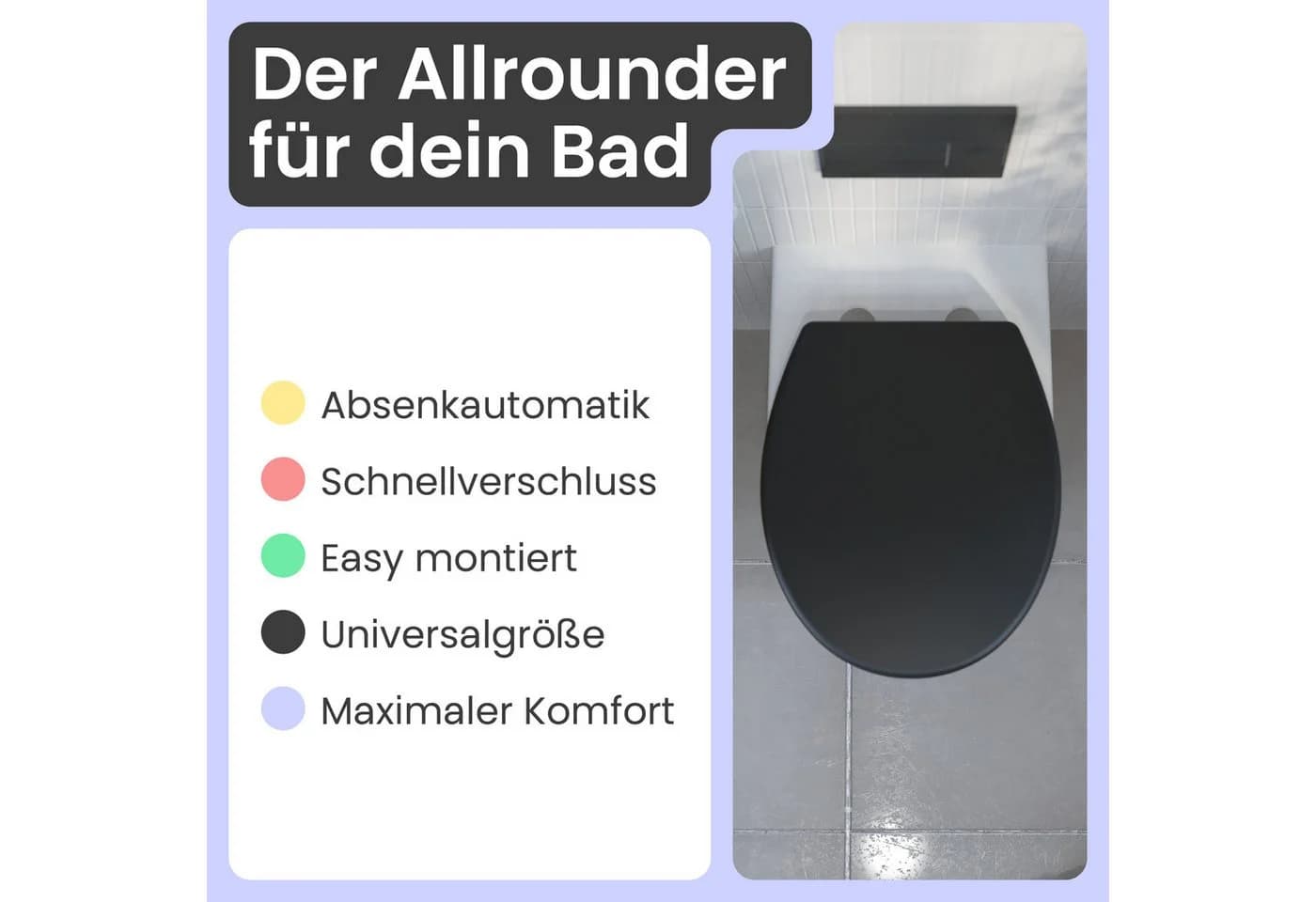 instmaier Helma WC-Sitz Schwarz mit Absenkautomatik Duroplast