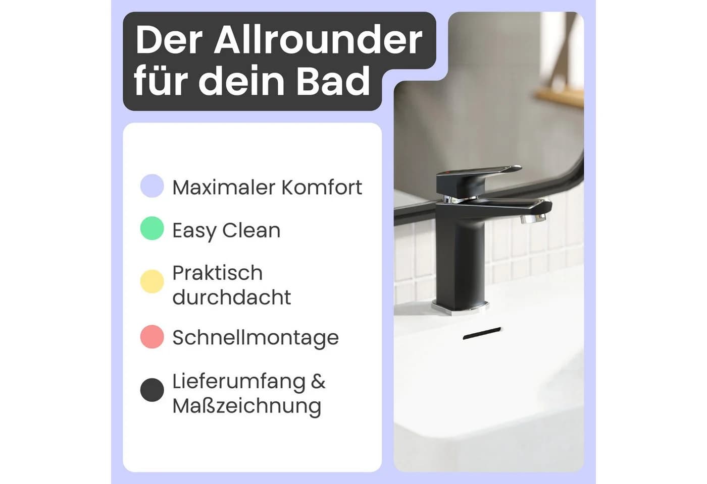 instmaier Waschtischarmatur Amelie Schwarz/Chrom mit Keramikkartusche