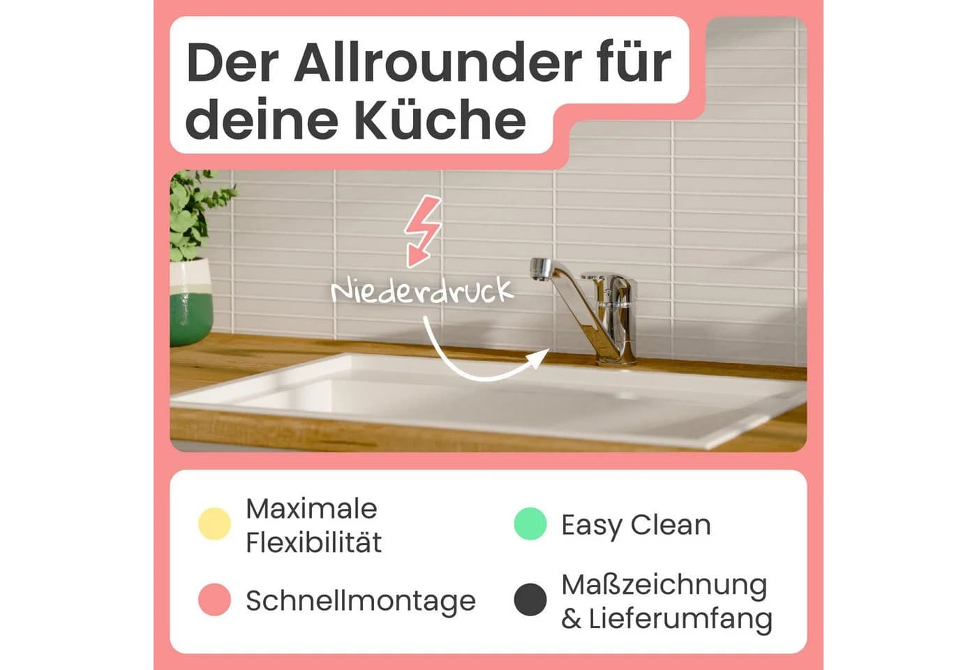 instmaier Spültischarmatur Vera Chrom 360° schwenkbar Niederdruckarmatur
